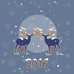 Merry Christmas. Two beautiful deer on moon