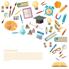 Open books and icons of education concept back to school