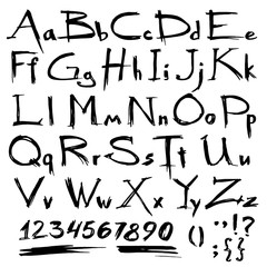 Hand drawn grunge alphabet written with a brush. Vector illustration.