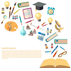 Open books and icons of education concept power of knowledge