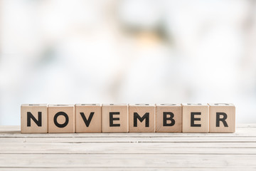 November sign with wooden blocks