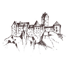 Obraz premium Hand drawn famous old Castle, Czech Republic. Vector illustration.