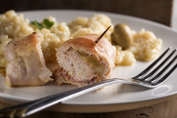 Fried chicken rolls and rice