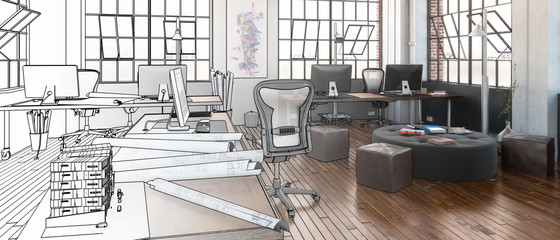Postindustrial Office Design in Project (panoramic)