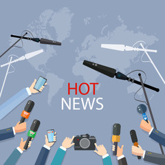 Hot news live report concept live news hands of journalists
