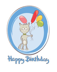 Funny cats with balloons, vector illustration, birthday card