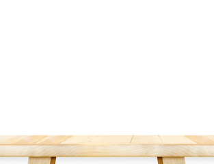 Empty plank wood table top isolate on white background, Leave sp