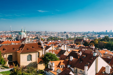 Fototapeta na wymiar Sunny day cityscape in Prague, Czech Republic