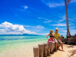 Philippines,  woman and man beach palm
