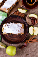 Apple strudel or apple pie  with dates and cinnamon