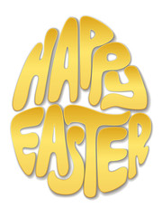 Happy Easter lettering, letters cut out of gold in the shape of an egg. Realistic vector illustration.