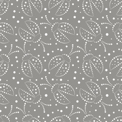 Seamless vector pattern with insects, chaotic grey and white background with decorative closeup ladybugs and dots,  on the blue backdrop. Series of Animals and Insects Seamless Patterns.