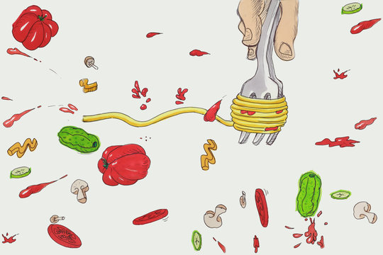 cartoon spaghetti eat