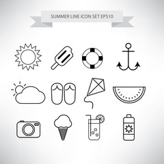 Summer Line Icon Vector Set