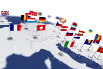 Europe map with countries flags - obrazy, fototapety, plakaty