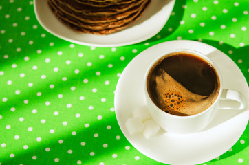 coffee cup and pancakes