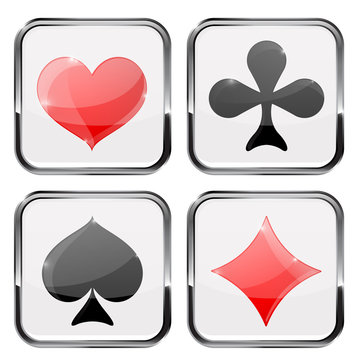 Buttons with playing card suits - spades, clubs, diamonds, heart