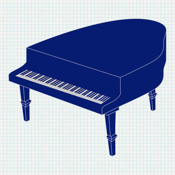 Grand piano. illustration on Notebook sheet background