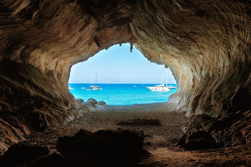 View from inside big cave to the beach