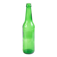 Open empty green beer bottle
