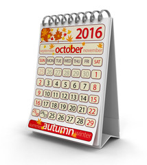 Calendar -  October 2016 (clipping path included)