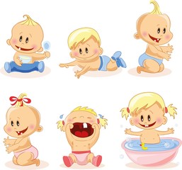 Vector illustration of baby boys and baby girls