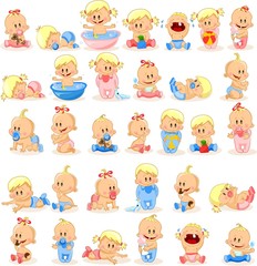 Obraz na płótnie Canvas Vector illustration of baby boys and baby girls