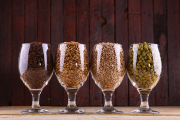 Malt and hops in glasses