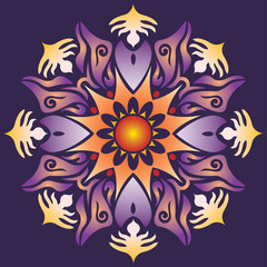 Mandala Energie Gouttes Roue Violet Or Design Motif Floral Fond Vecteur Illustration 