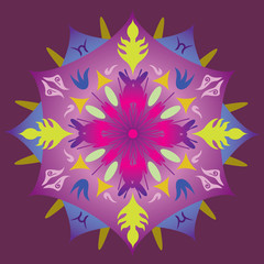 Mandala Energie Feuillage Violet Bleu Vert Design Motif Floral Fond Vecteur Illustration 