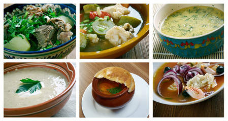 Food set of different soups.