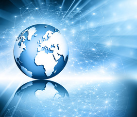 Best Internet Concept of global business. Globe, glowing lines on technological background. Electronics, Wi-Fi, rays, symbols Internet, television, mobile and satellite communications