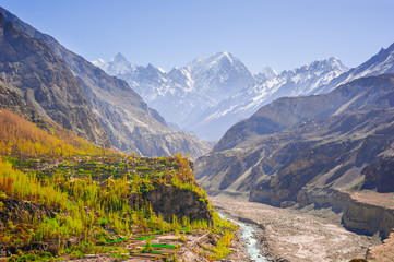 beautiful Landscape of Hunza Valley in Autumn season. Northern Area of Pakistan