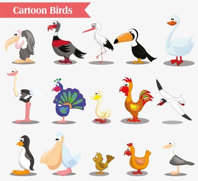 Set of cute cartoon birds
