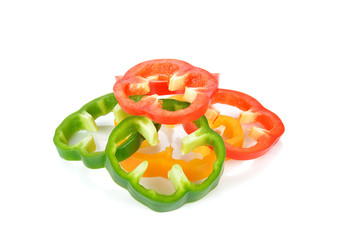 sliced bell pepper on white background