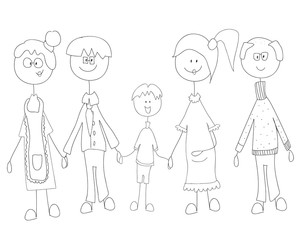 Vector children's doodle of happy family