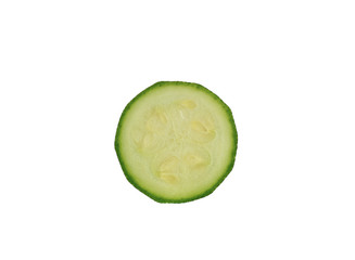 one slice of zucchini isolated on white
