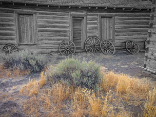 old wild West, old broken wood wheels