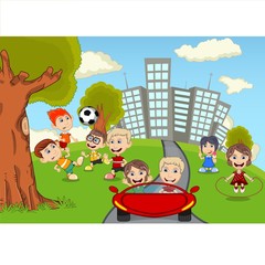 Obraz na płótnie Canvas Children playing in the park cartoon