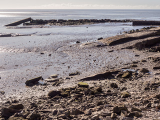 Rocky coast at Jenny Brown's Point, Silverdale, Lancaster, Lancashire, UK