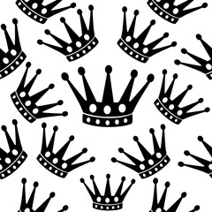 Black crown on a white. Seamless vector pattern.