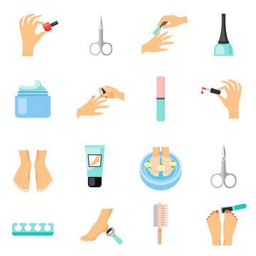 Manicure And Pedicure Flat Icons Set 