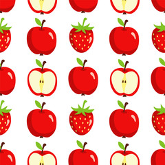 Seamless pattern with apples and strawberries