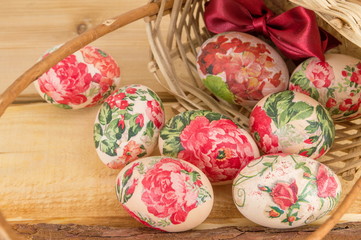 Decorated Easter eggs falling out of basket