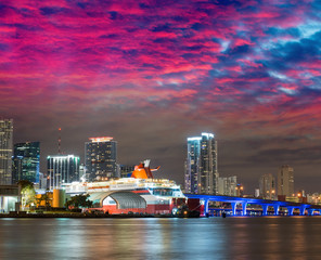 Miami at night, Florida. View from MacArthur Causeway