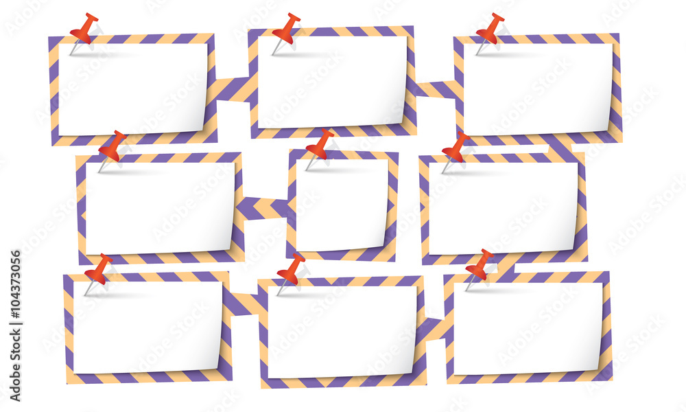 Poster nine abstract text boxes for your text and push pins