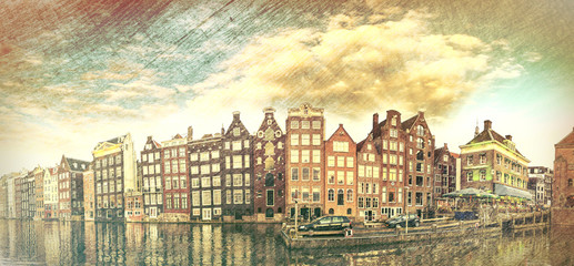 Fototapeta na wymiar Vintage photo of Amsterdam buildings