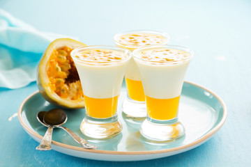 Panna cotta with passion fruit.