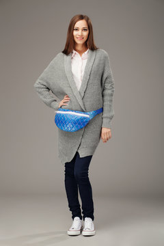 Elegant model with a fanny pack