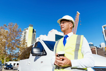 Engineer builder at construction site